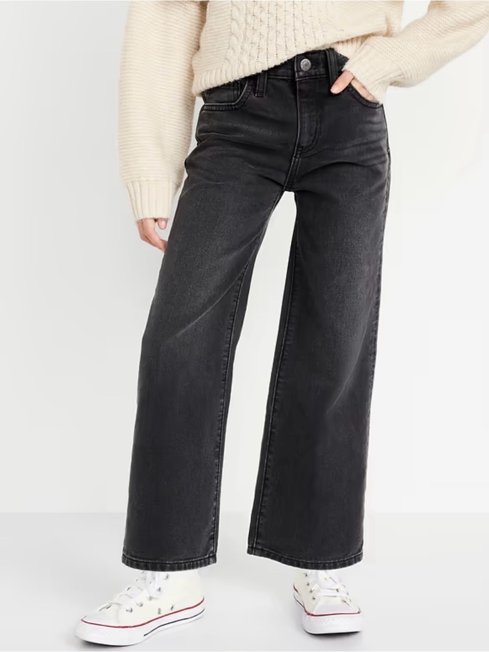 Old Navy | Girl’s Black Rinse High-Waisted Baggy Wide-Leg Jeans Denim Jeans, 10